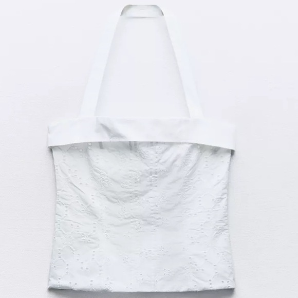 Zara White Embroidered Eyelet Halter Top - Picture 1 of 2